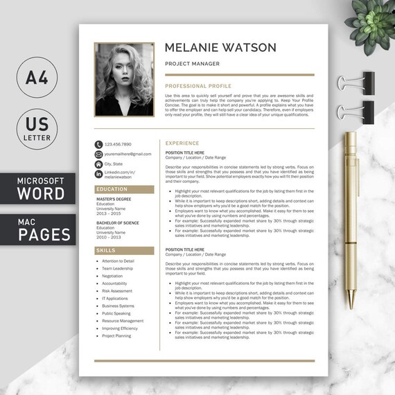 Professional Modern Resume Template For Word And Pages Etsy