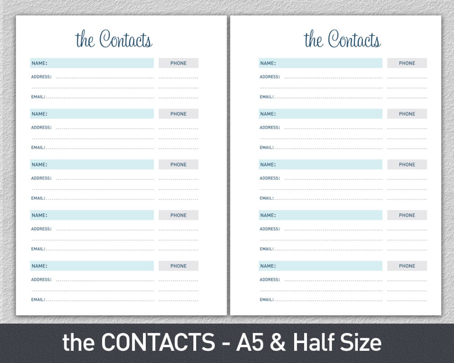 A5 Contact List Printable, Contact Sheet, Printable Contacts, Address ...