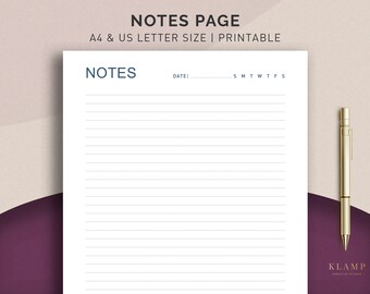Notes Page - Planner Page Refills Printable, Printable Notepaper, Filofax Printable, Planner Inserts, Printable Notes, Letter & A4