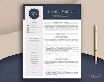 Resume Template for Word & Pages, CV Template, Modern Resume Template Instant Download, Marketing Resume, Executive Resume Template