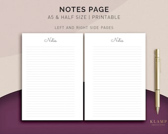 A5 Notes Page - Planner Page Refills Printable, Printable Notepaper, Filofax Printable, Planner Inserts, Printable Notes, Notes Printable