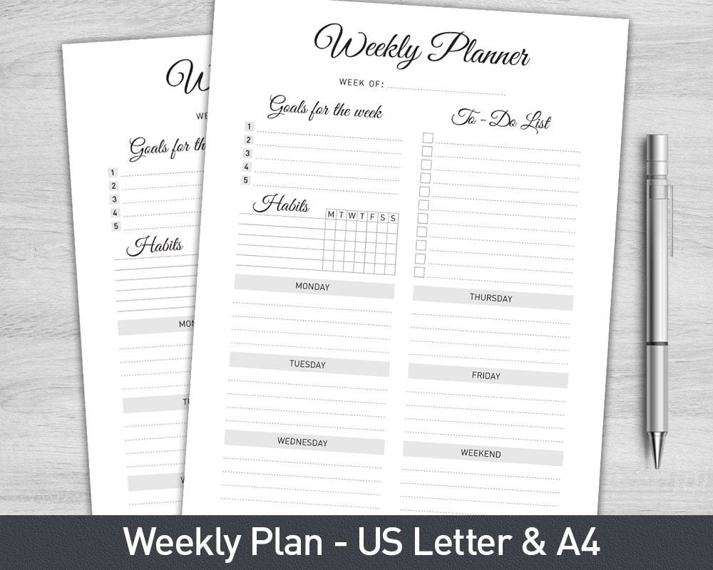 printable weekly planner weekly organizer weekly schedule