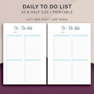 Daily To Do List Printable, To Do Planner Inserts, To Do List Notepad, To Do List Notebook, Printable Planner Pages, A5 To Do List Printable