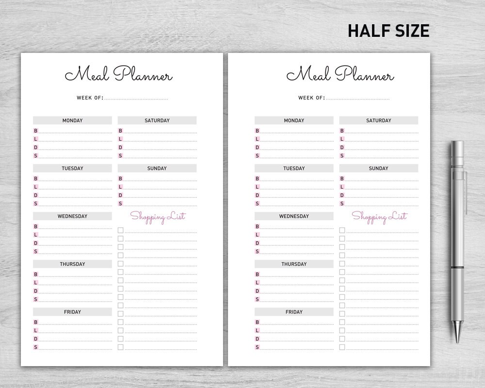 A5 Meal Planner Printable, Weekly Meal Planner, Menu Planner, Printable ...