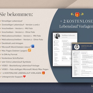 May include: A digital resume template with a dark blue and white design. The image includes two resume examples, a list of features, and the text "+ 2 FREE Resume Templates."
