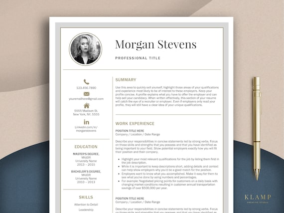 Resume Template with Photo Word & Pages, Modern CV Template with Photo, Curriculum Vitae Template, Professional Resume with Picture