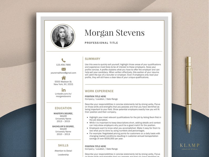 May include: A modern resume template with a professional headshot, contact information, education, skills, work experience, and a summary section. The template is designed to help job seekers present their qualifications and experience in a clear and concise manner.