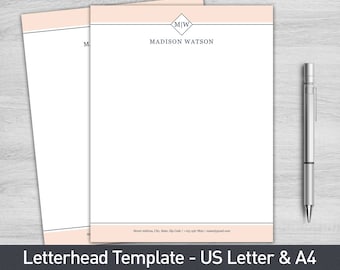 Letterhead Template for Word, Personalized Letterhead, Business Letterhead, Custom Letterhead, DIY Stationary, Custom Stationary