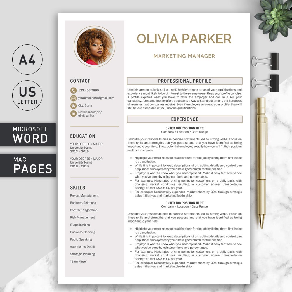 Professional Resume Template for Word & Pages Executive - Etsy