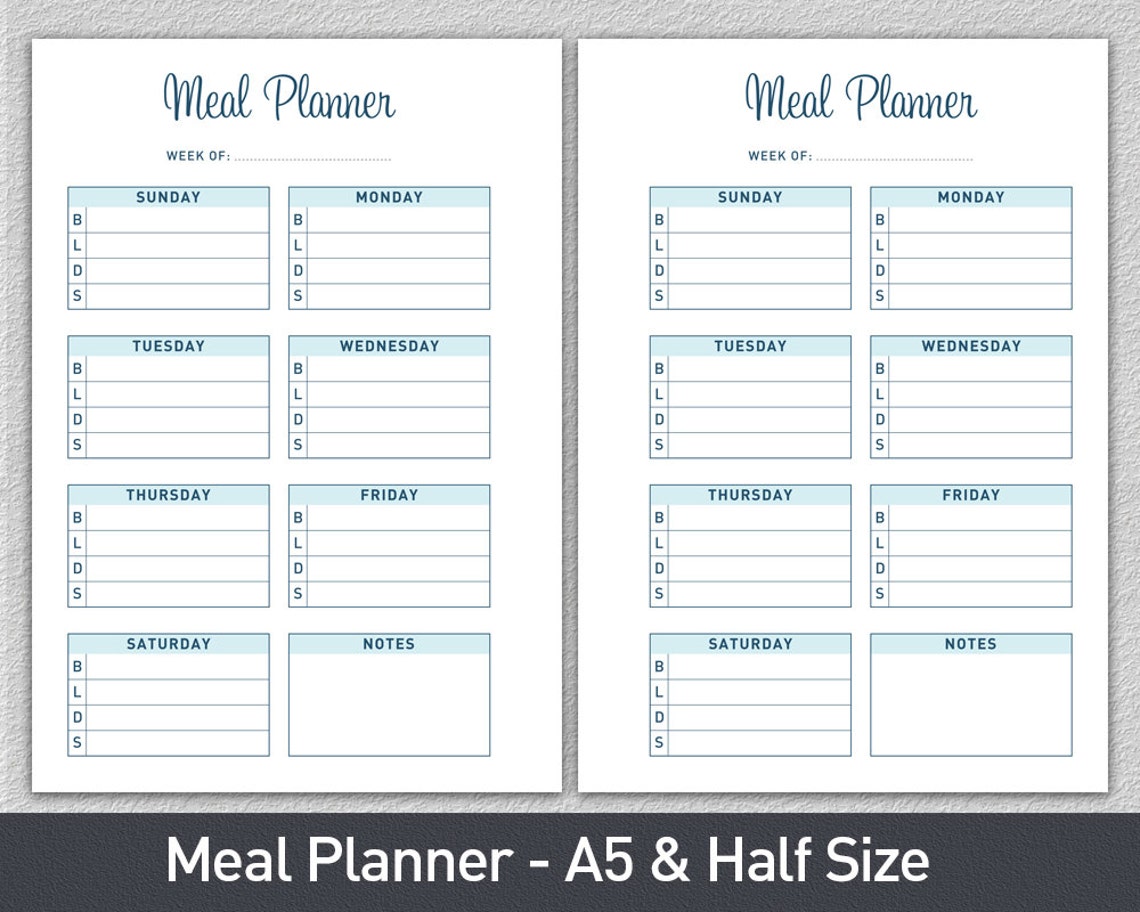 Weekly Menu Planner A5 Meal Planner Printable, Menu Planner, Meal ...