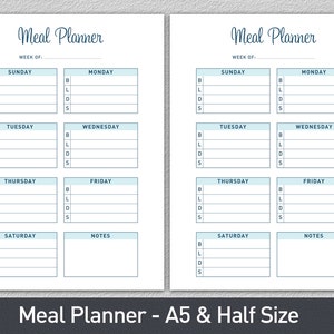 Weekly Menu Planner A5 Meal Planner Printable, Menu Planner, Meal ...