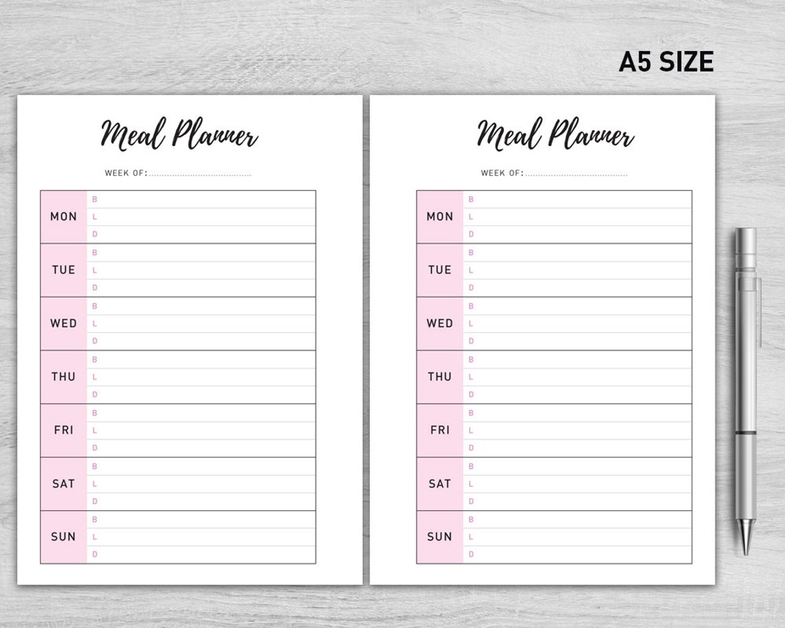 A5 Meal Planner Printable, Weekly Meal Planner, Menu Planner, Printable ...