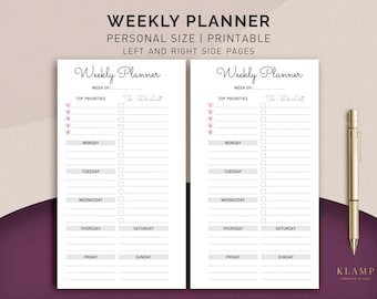Personal Size Weekly Planner Weekly Planner Printable, Weekly Organizer, Weekly Schedule, Desk Planner, Weekly To Do List, Personal Filofax