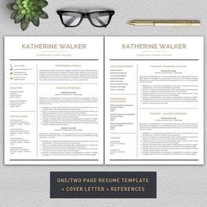 Peut inclure: Un mod&egrave;le de CV sur deux pages avec une bordure dor&eacute;e. Le mod&egrave;le comprend des sections pour le profil professionnel, les comp&eacute;tences cl&eacute;s, la formation, les certifications, l'exp&eacute;rience professionnelle, le d&eacute;veloppement professionnel, les r&eacute;compenses et l'exp&eacute;rience professionnelle connexe. Le CV est con&ccedil;u pour un enseignant d'&eacute;cole primaire.