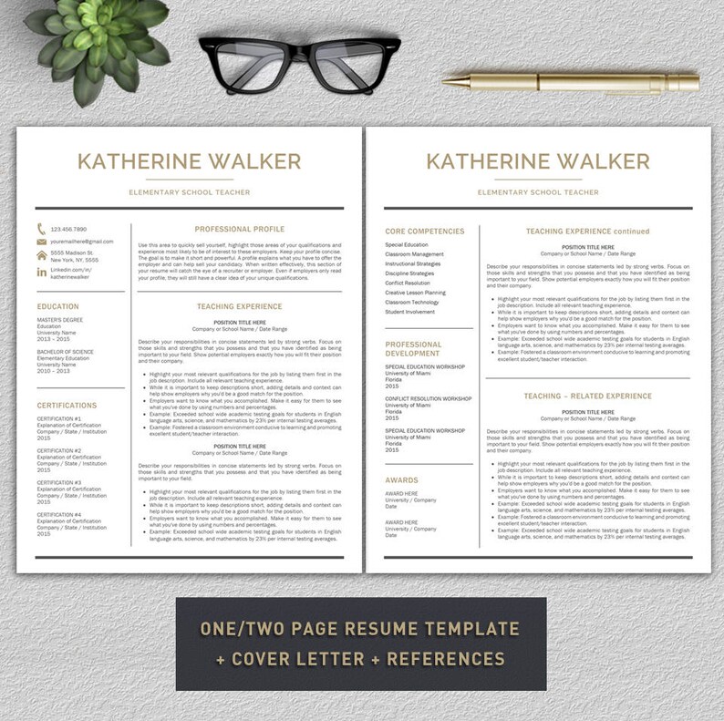 Peut inclure: Un mod&egrave;le de CV sur deux pages avec une bordure dor&eacute;e. Le mod&egrave;le comprend des sections pour le profil professionnel, les comp&eacute;tences cl&eacute;s, la formation, les certifications, l'exp&eacute;rience professionnelle, le d&eacute;veloppement professionnel, les r&eacute;compenses et l'exp&eacute;rience professionnelle connexe. Le CV est con&ccedil;u pour un enseignant d'&eacute;cole primaire.