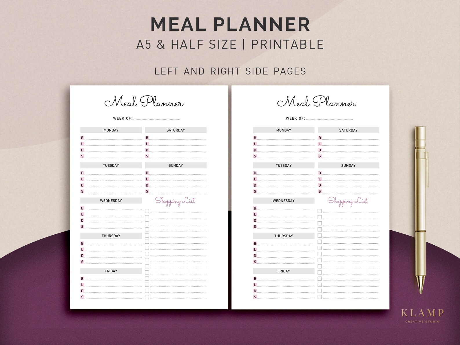 A5 Meal Planner Printable, Weekly Meal Planner, Menu Planner, Printable ...