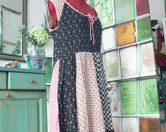 L-XL Patchwork dress,colorful georgette viscose.Hippie boho style.