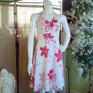 Linen Halter Dress by Ann Taylor White-Pink-Fuchsia Garden Party Summer Wedding Easter Dress Vacay Sz 2
