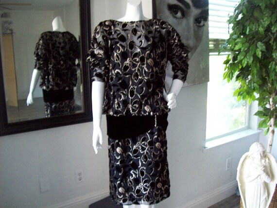 Flapper Blouson Dress Gatsby 1920s Style Dropped Waist Black Velvet Tulips  on Sheer Fabric Gld Sparkle Rhinestone Waist Sparkle Party Dress - Etsy