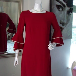 Red Dress Rhinestone trimmed Large Bell Sleeves Valentine's A-Line 3/4 Bell Sleeves Sz 6-8