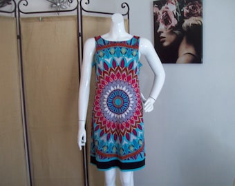 Teal Magenta Shift Boho Shift Fun Beach Shift Dress Circular Dreamcatcher Like Design Geometric Shift Sz S