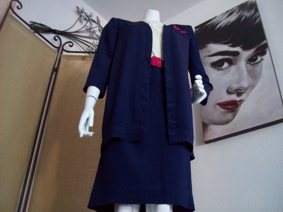 2-Pc Dress and Coat Vintage Leslie Fay Navy Coat … - image 9