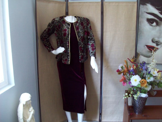 SALE: 2-Piece Dress and Jacket Wine and Rose Desi… - image 1