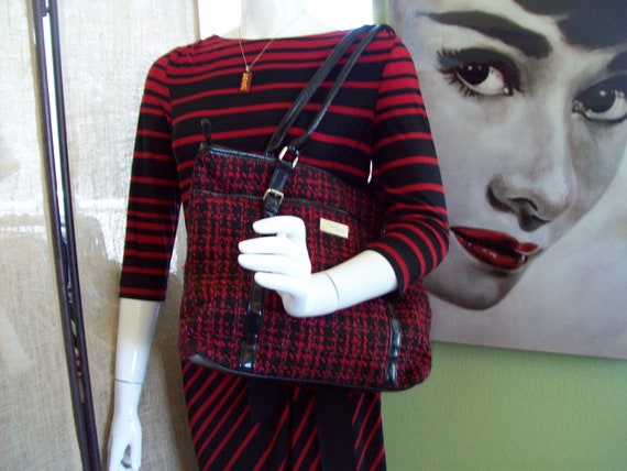 Red-Black Tweed Handbag Polyester and Wool Tweed … - image 1