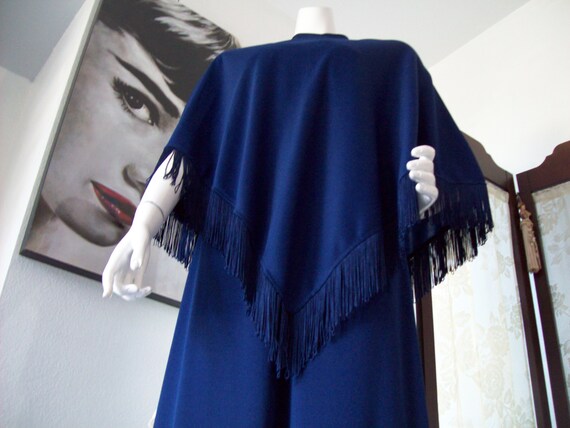 Fringe Cape Dress Navy Vntg Leslie Fay Maxi Dress… - image 8