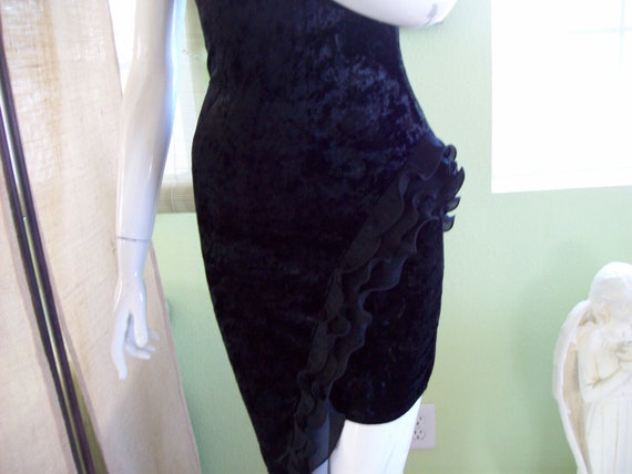 Black Velvet Salsa Dress Bodycon Side Pleated Ruf… - image 8