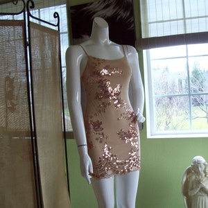 Nude Bodycon Party Dress Rose-gold Sequins Adj Straps Clubbing Dress