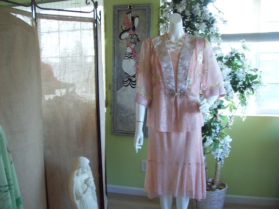 Mother of Bride Suit 3- Pc Suit Pink Blush Lacy S… - image 1