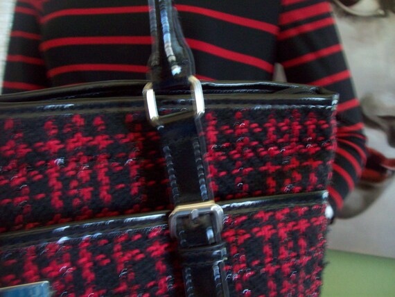 Red-Black Tweed Handbag Polyester and Wool Tweed … - image 7