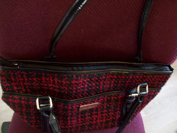 Red-Black Tweed Handbag Polyester and Wool Tweed … - image 6
