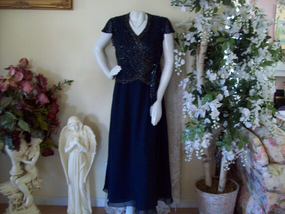 Navy Blue Beaded Evening Gown, Aurora Borealis For