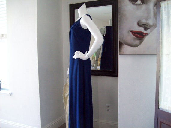 Fringe Cape Dress Navy Vntg Leslie Fay Maxi Dress… - image 7