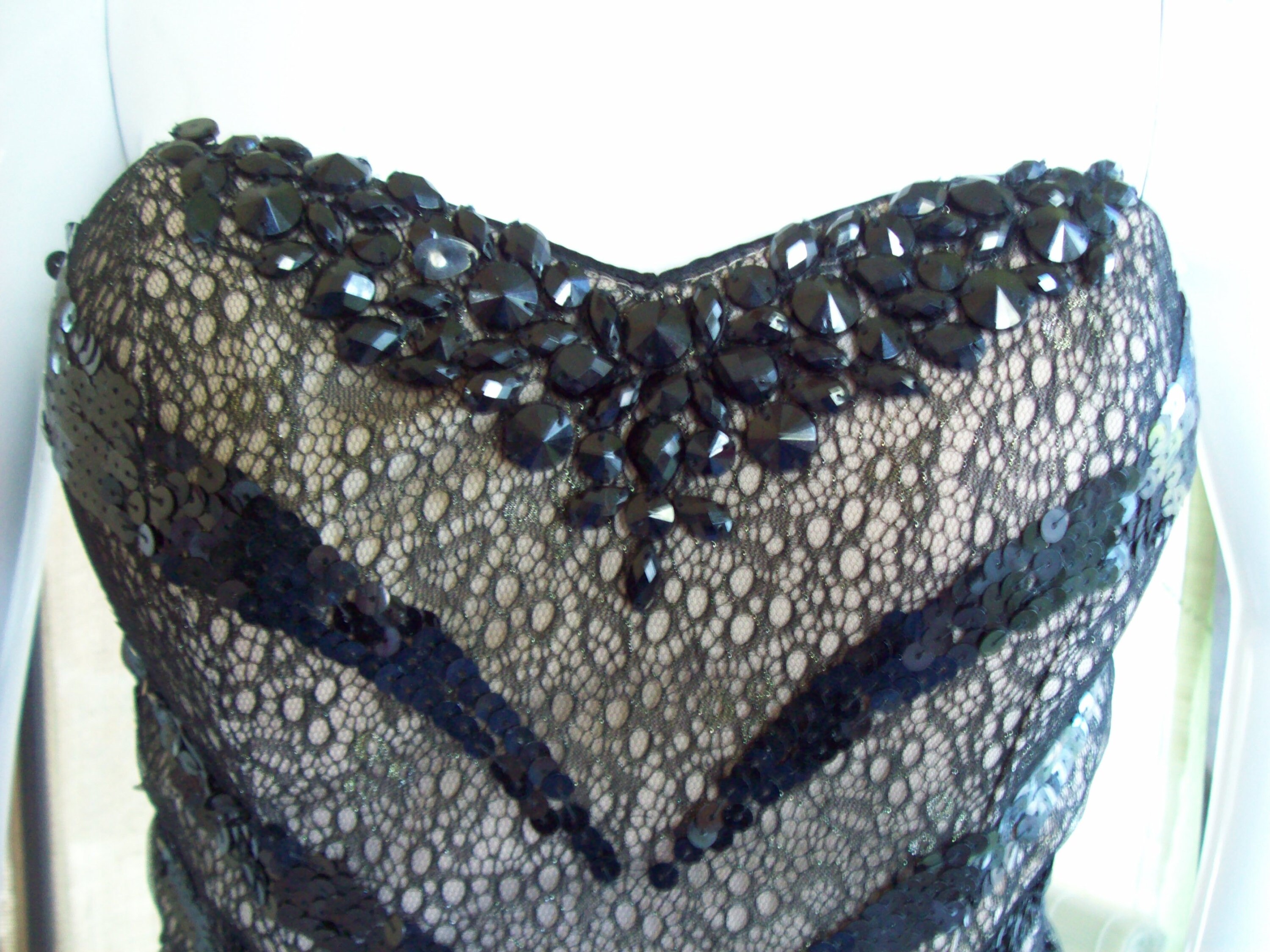 Sequin Beaded Flare Strapless Dress in Black