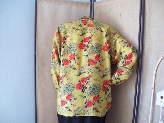 Peacock Chartreuse Blouse Collared Button-Up Made… - image 4