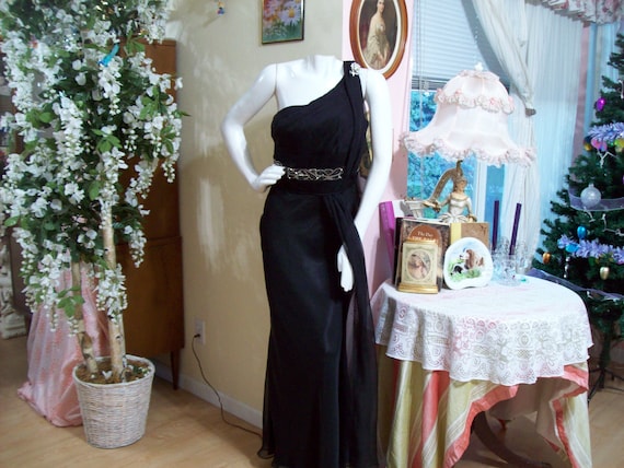 Black Formal Goddess Style Gown by May Queen Bead… - image 1