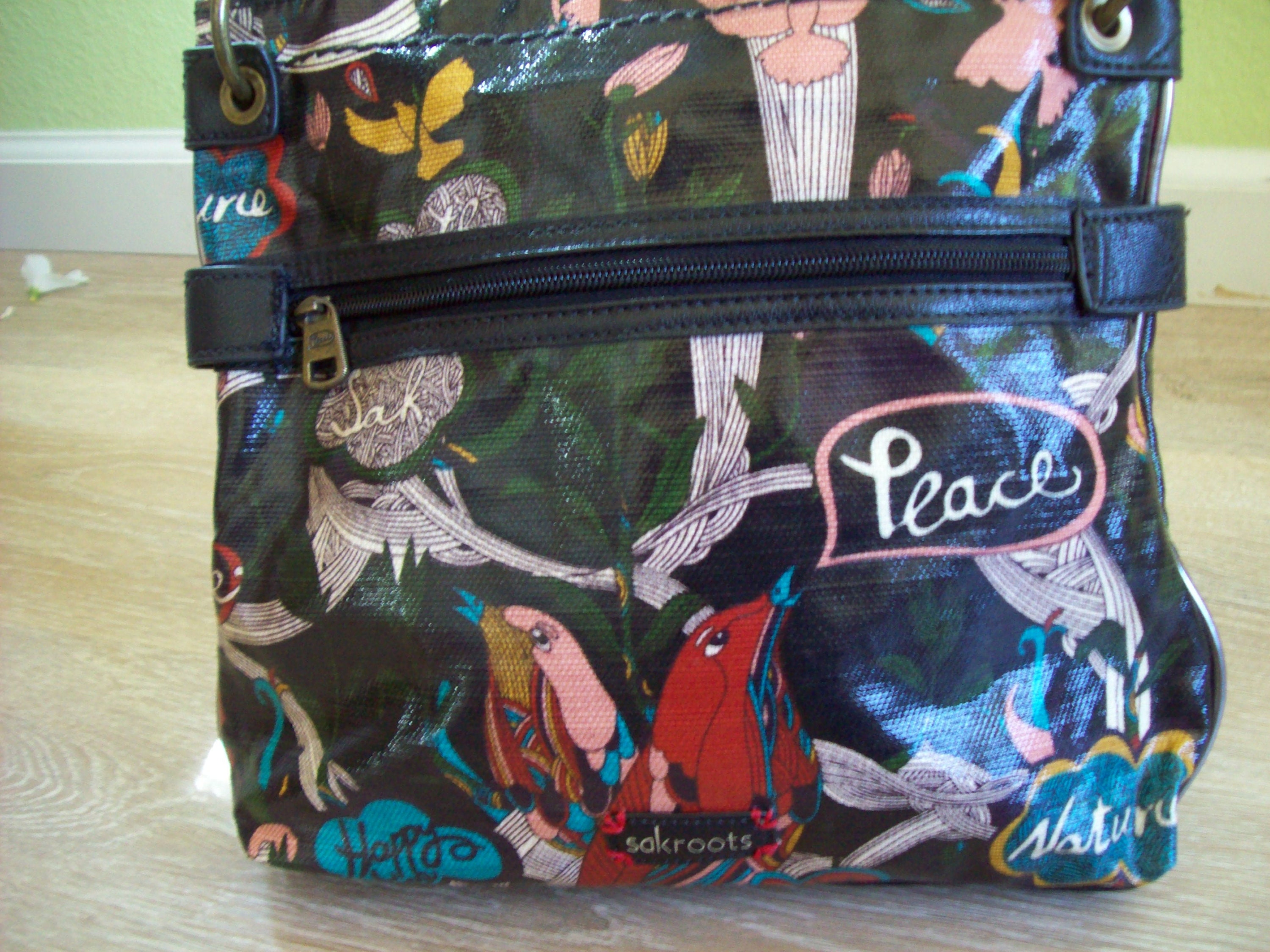 Vegan Leather Crossbody Sakroots Tucan Birds Free and Happy Peace