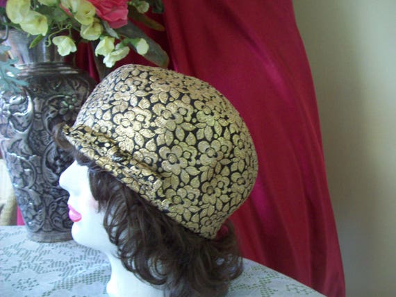 1960s Hat Gold-Black Brocade Hat Vintage 60's Gol… - image 5