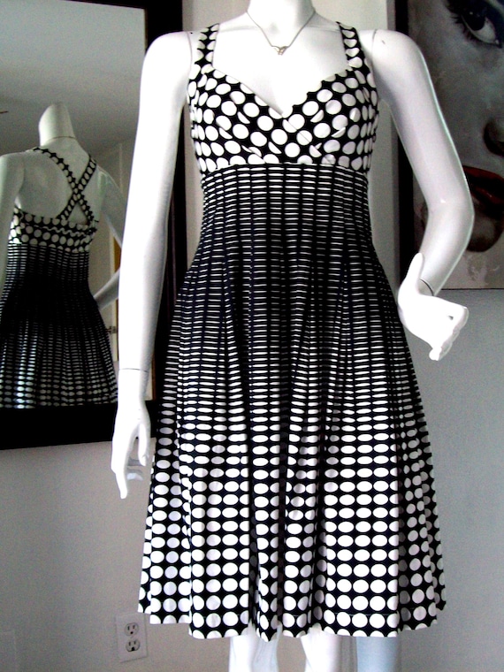 Black White Pleated Polka Dot Dress Empire Waist Criss-cross Back Office  Student Summer Chic Horizontal Stripe Middle Calvin Klein Sz 4 - Etsy