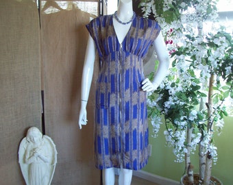 ZipUp Dress with Pockets by "Josh Brody" Lavender House Dress Secretary Comfy Office Dress with Cap Sleeves Lavender Abstract Dress, Sz S