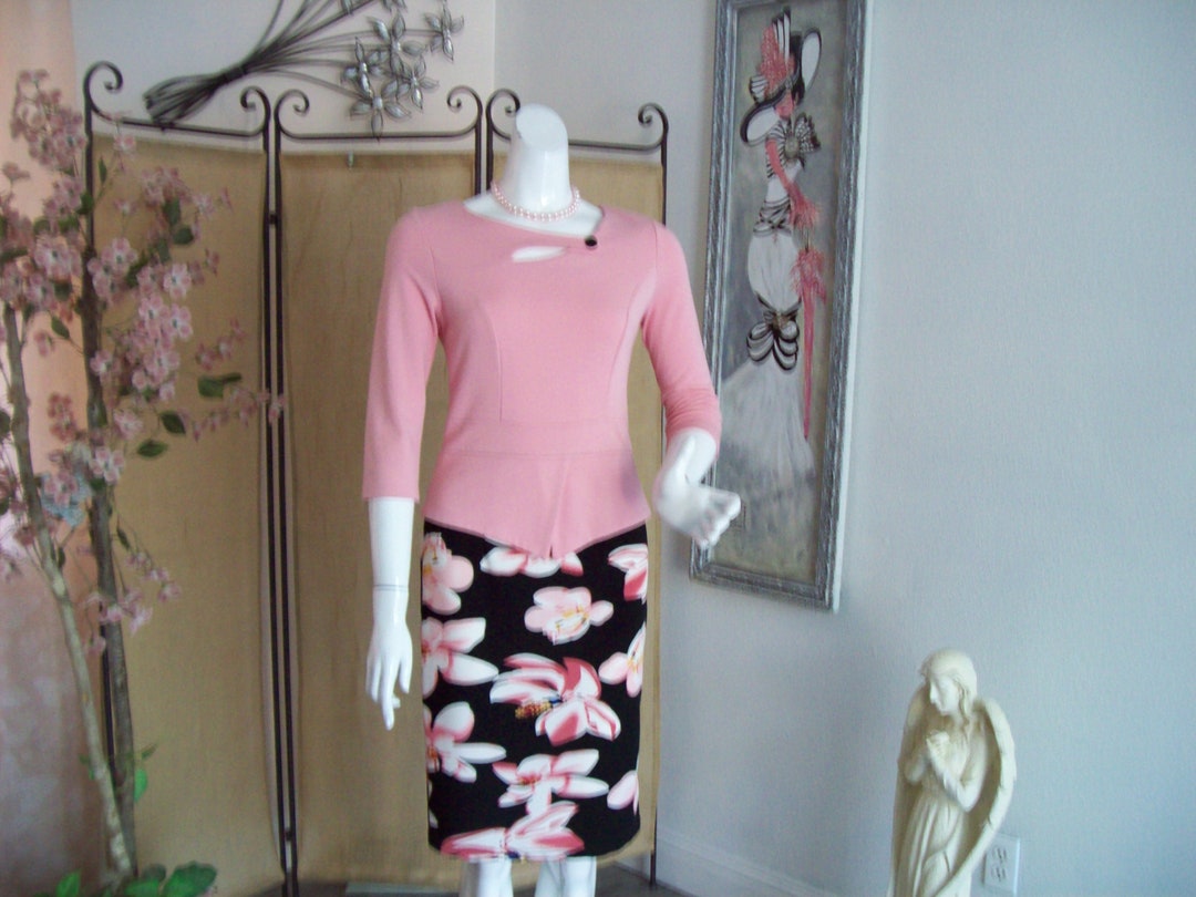 pink and black peplum dress Black Halo pink peplum dress size 2 XS (0-2)