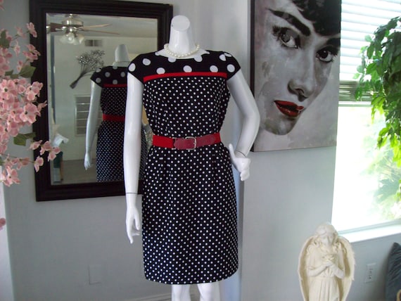 open lace back dress 1950s Polka Dots Lapel Belted Dress