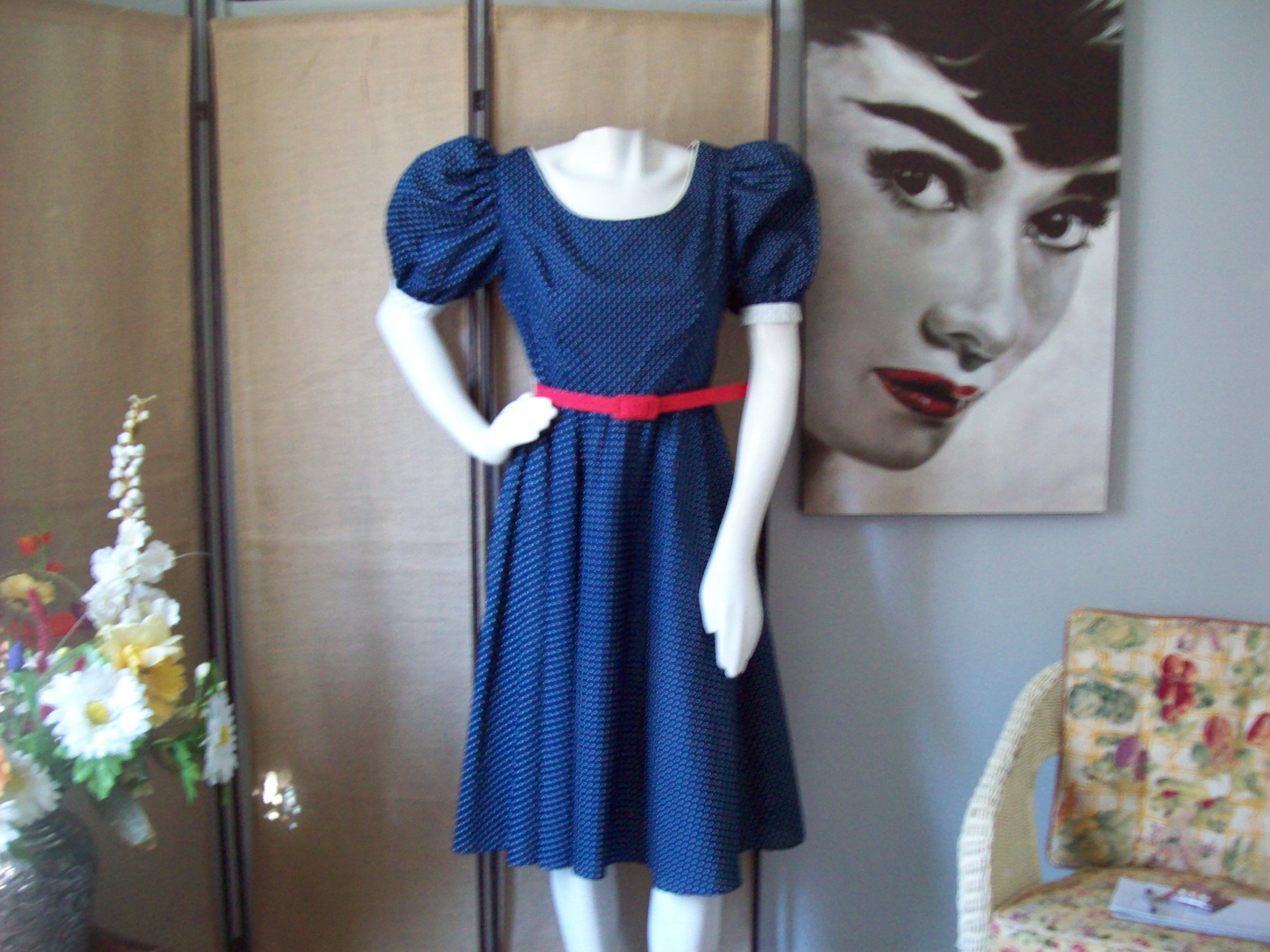 blue embroidered mesh dress I Love Lucy Short Sleeve Button Down Shirt NAVY / XL main image 1