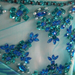 Halter Evening Gown Blue-green Rhinestone Ruched Embellished Back Open ...