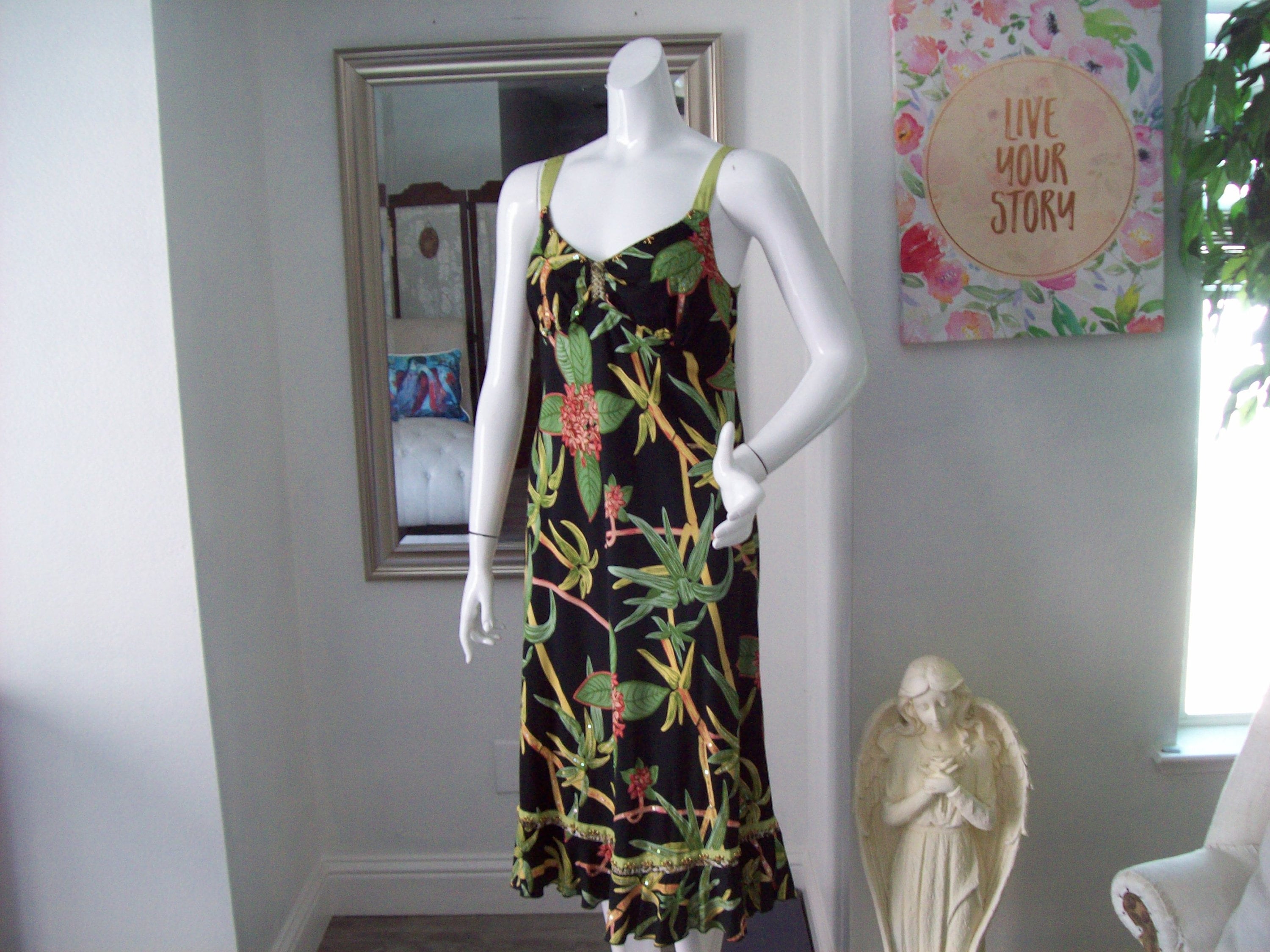 beaded tropical dress Ashley Lauren Strapless Beaded Floral Dress 4861L Ice Pink / 8