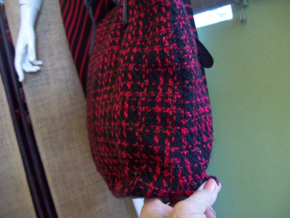 Red-Black Tweed Handbag Polyester and Wool Tweed … - image 5