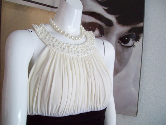 Black and White Cocktail Dress Pearl Neckline Cri… - image 3